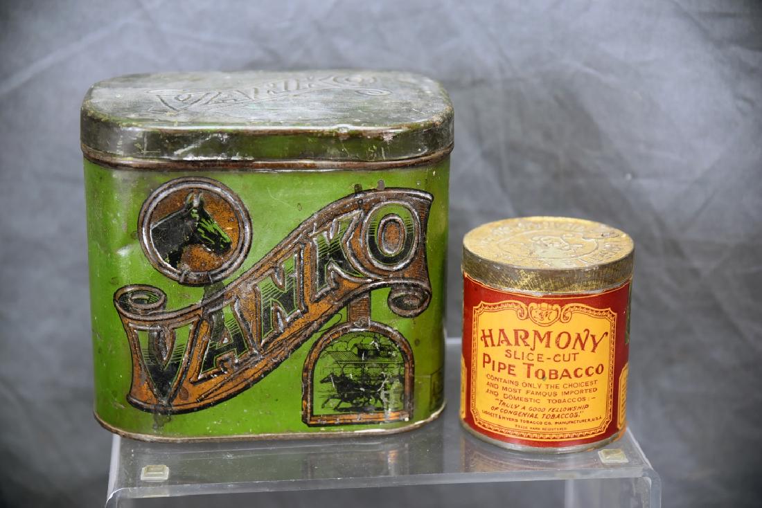 2 Tins, Vanko and Ligget Harmony: The Vanco tin measures 6" x 4" x 5 1/4" tall.