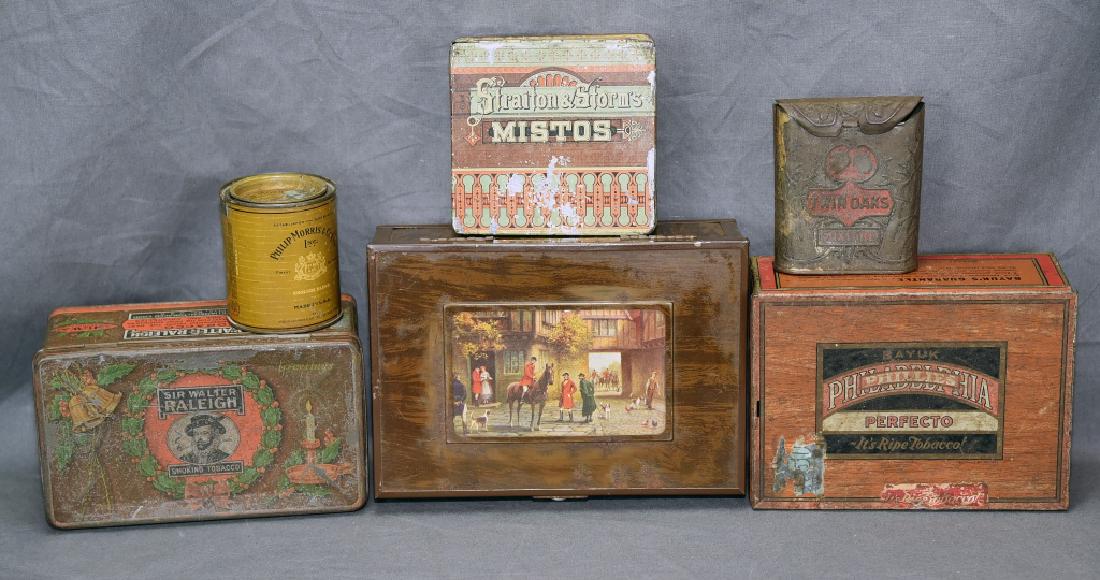 6 Cigar and Tobacco Tins: The "Sir walter Raleigh" holiday tin measures 7 1/2" x 4 1/2" x 3 1/2" tall.