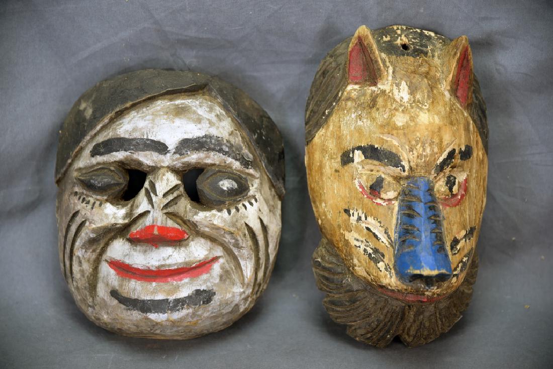 2 Hand Carved and Painted Wooden Face Masks (1 of 3)