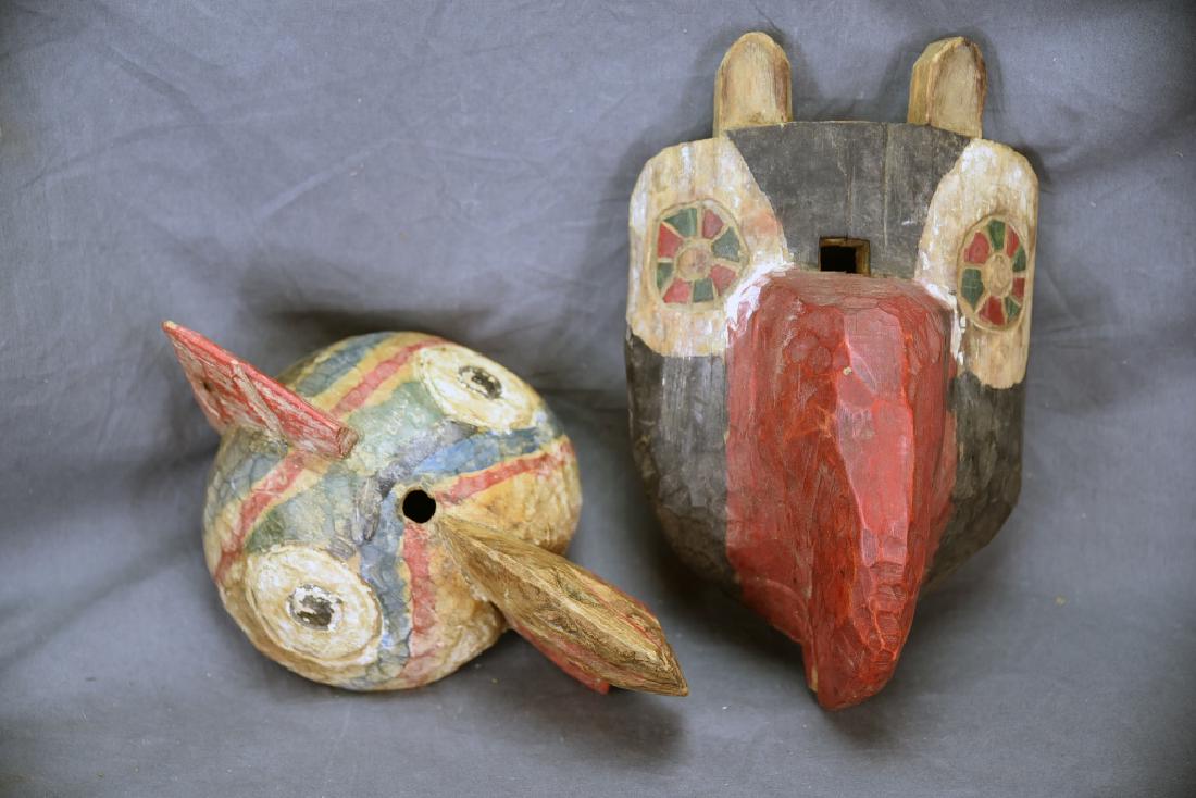 2 Hand Carved and Painted Wooden Face Masks (1 of 5)