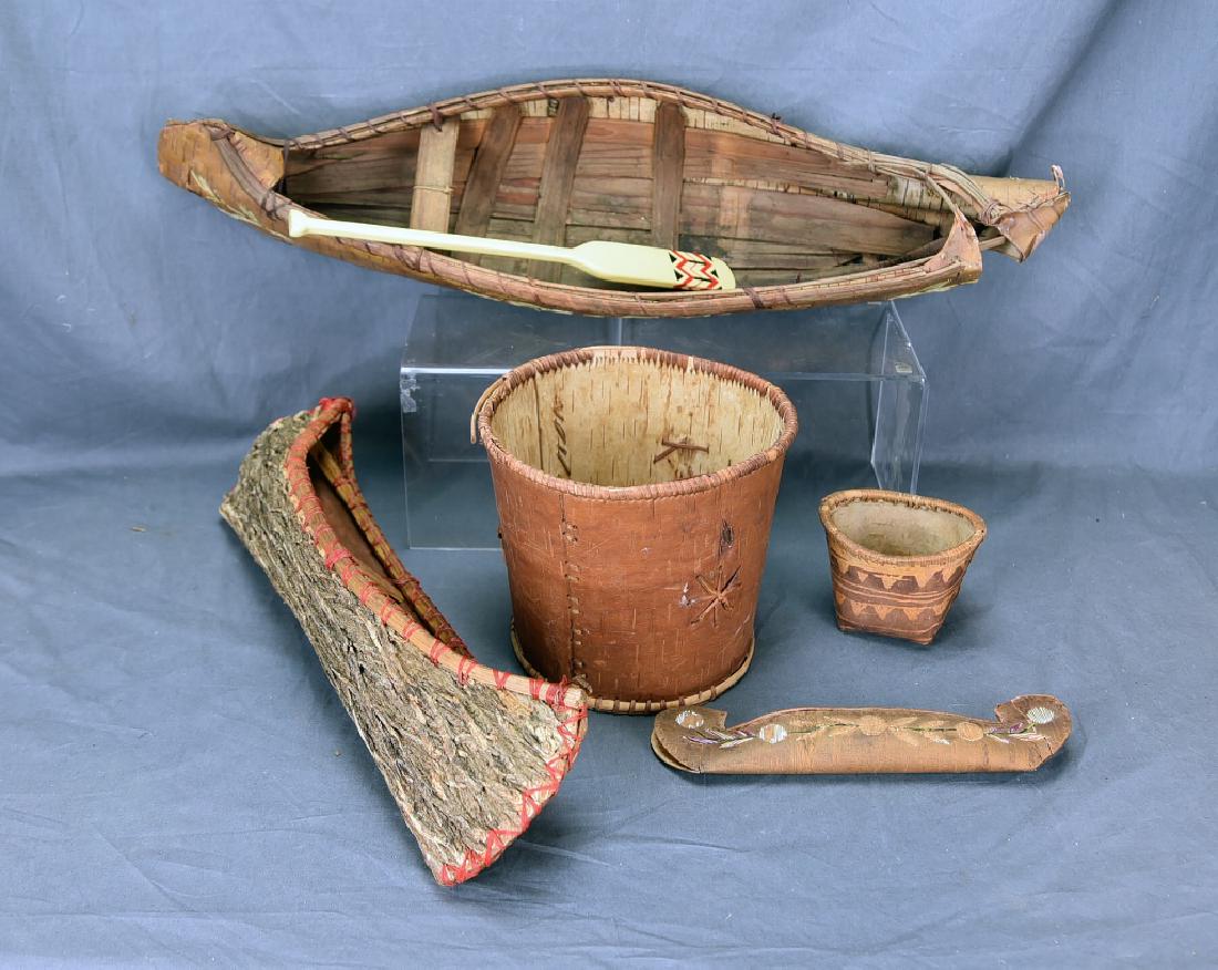 2 Native Amercan Quill Decorated Birch Bark Canoes (1 of 17)