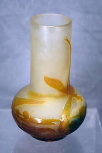 Cameo Glass Dragonfly Vase Signed Galle: 5 3/4" tall.