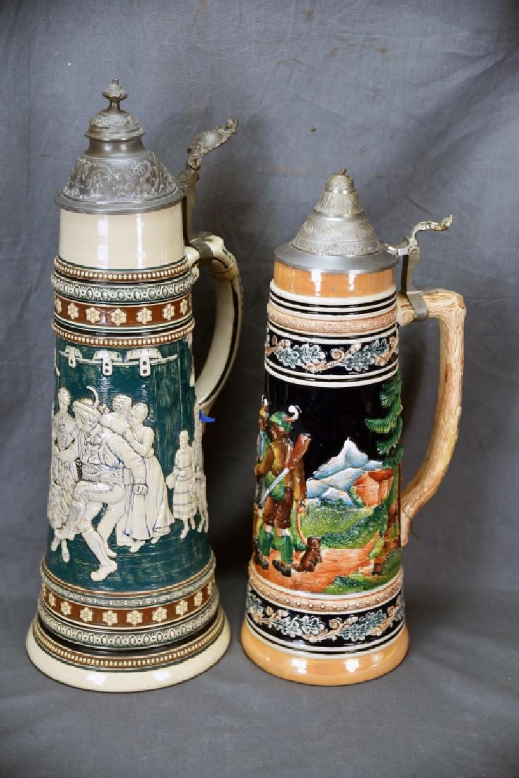 2 Tall German Pottery Relief Steins Pewter Lids (1 of 11)
