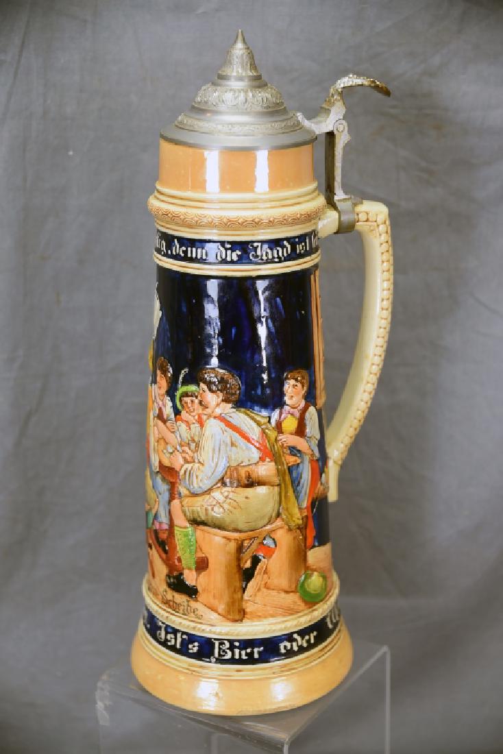 21 1/2" German Pottery Relief Stein Pewter Lid (1 of 9)