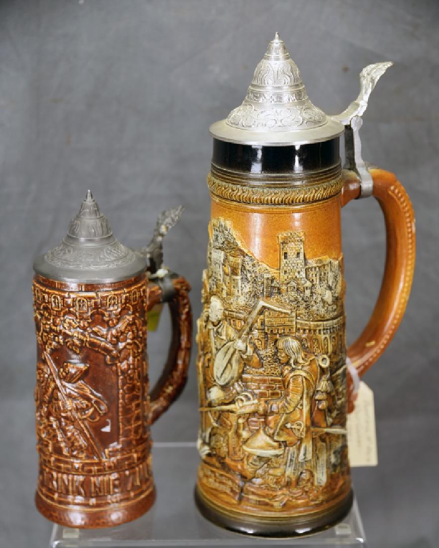 2 Embossed Relief German Steins Hinged Pewter Lids (1 of 9)