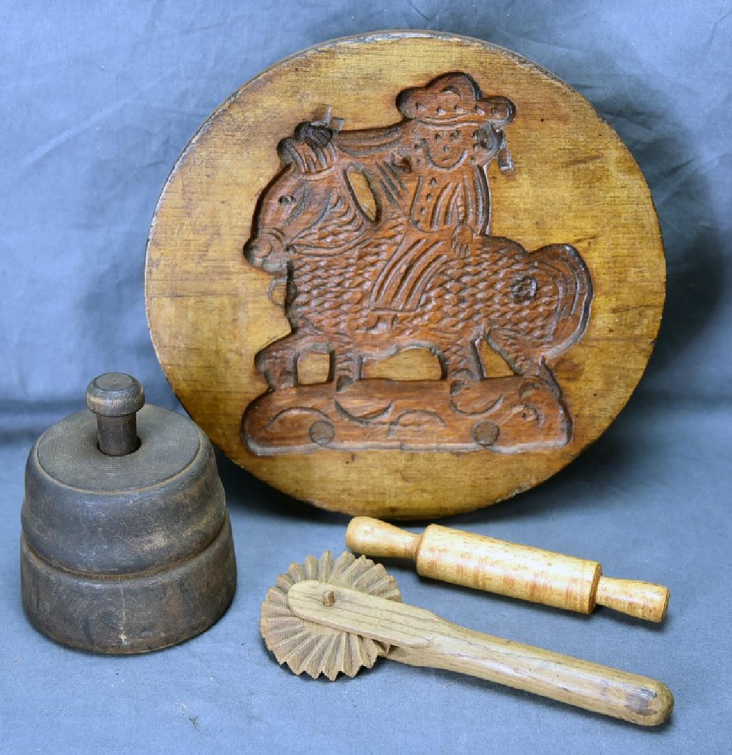 4 Antique Wooden Kitchen tools, Butter Mold, etc (1 of 5)