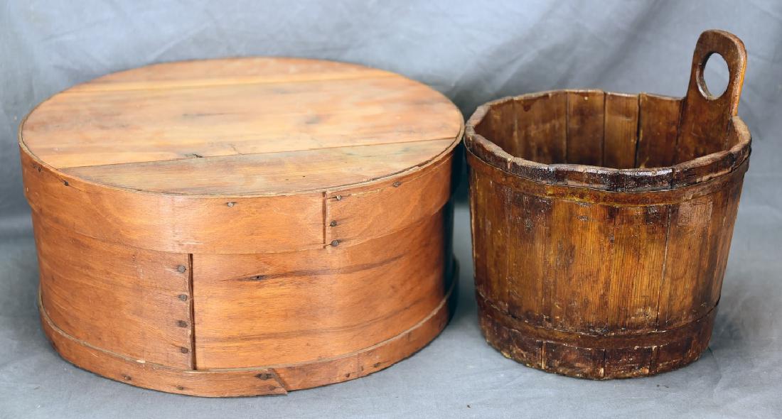 Antique Staved Piggin Bucket, Wooden Cheese Box