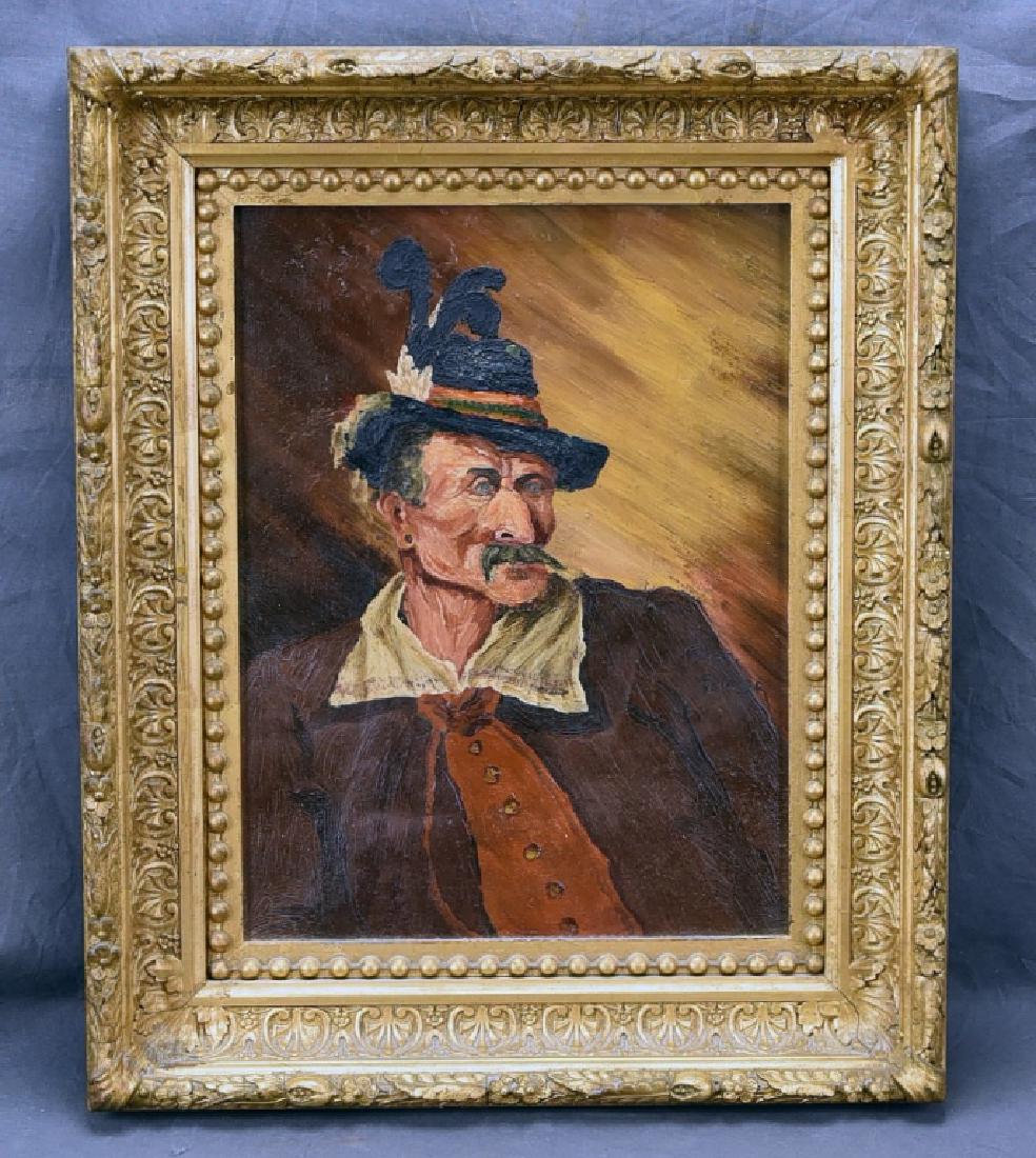 19th Century Oil Portrait on Canvas of a Man: In Bavarian costume. Overall framed size 18" x 22".