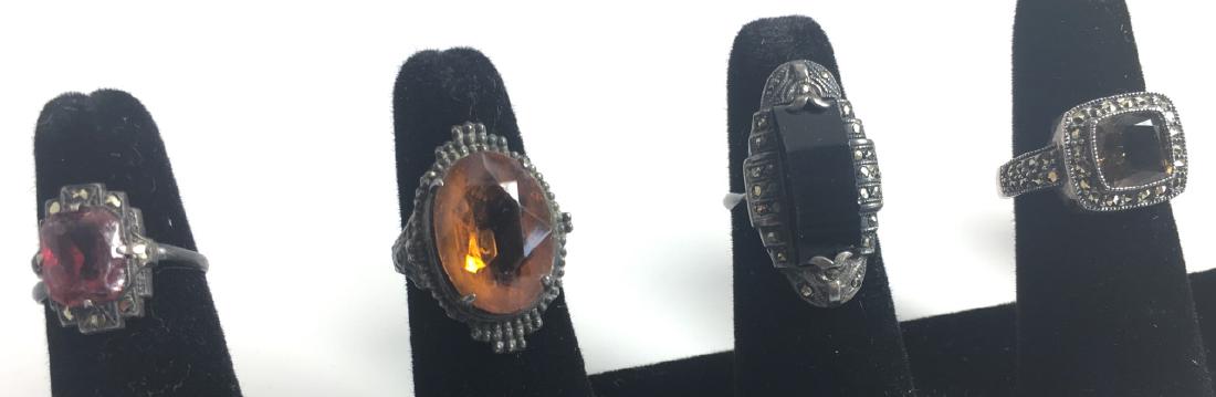4 Art Deco Rings, Sterling, Marcasite: 4 Art Deco Rings, Sterling, Marcasite