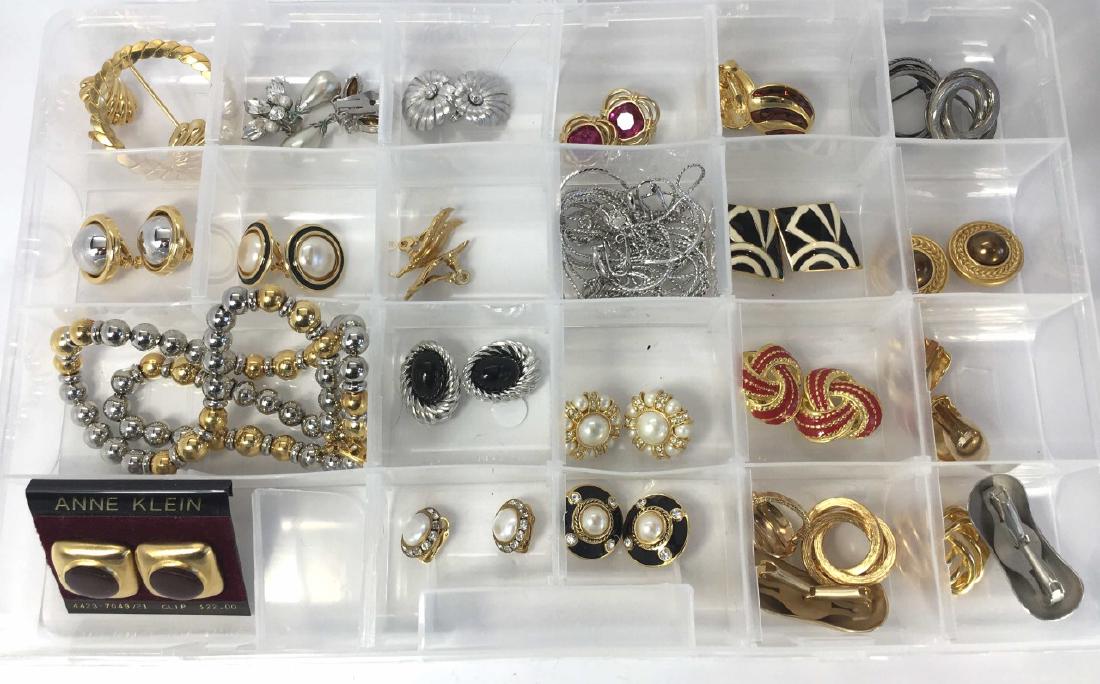Vintage Clip Earring Collection, Napier, Monet...: Better vintage costume clip earrings, some signed. also includes necklaces and scarf rings as shown.