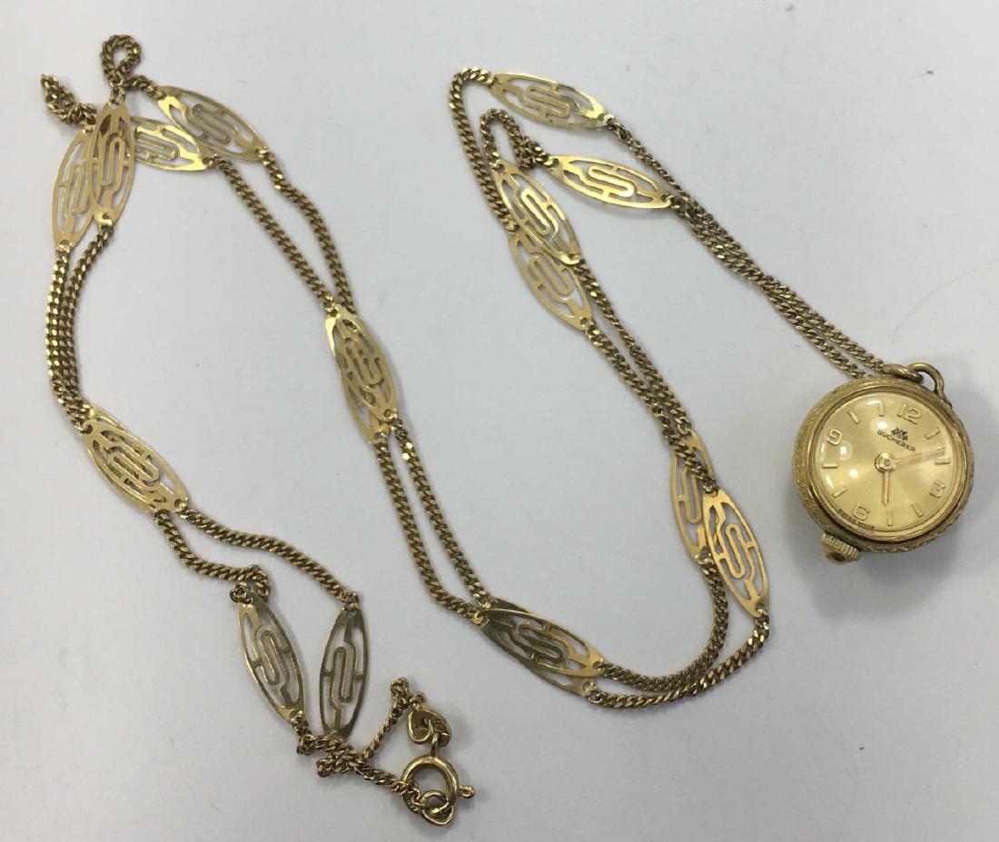 Vintage Bucherer Gold Orb/Ball Pendant Watch: Swiss, 17 Jewels, 14" chain. Untested, as found.