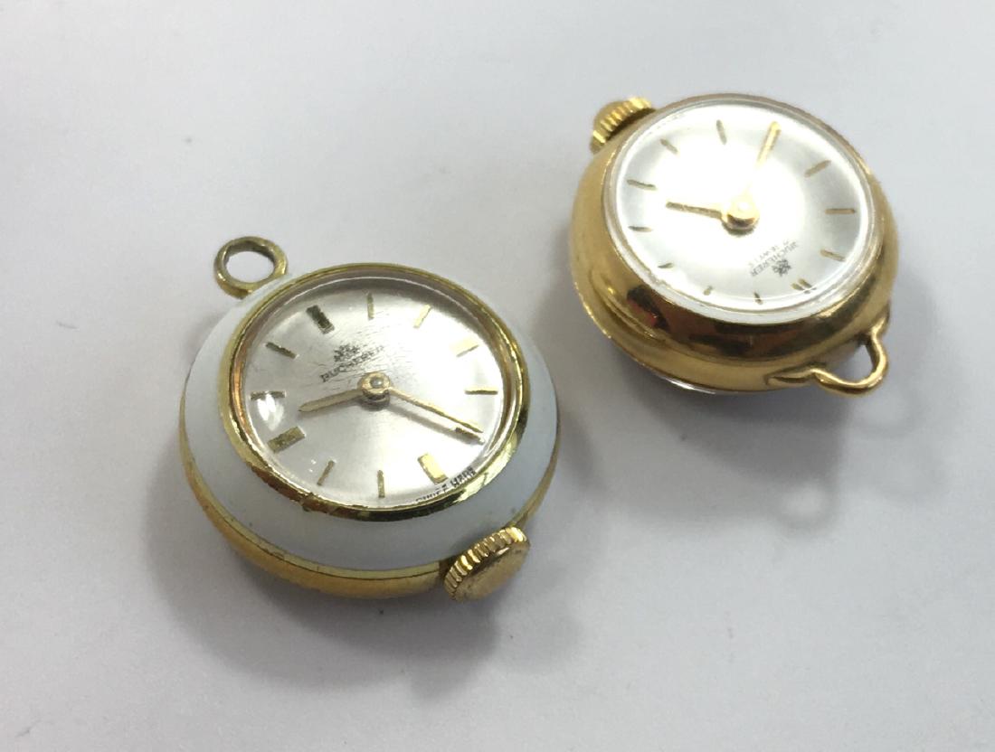 2 Vintage Bucherer Gold Orb/Ball Pendant Watches: Swiss, 17 Jewels, one with white enamel. Untested, as found
