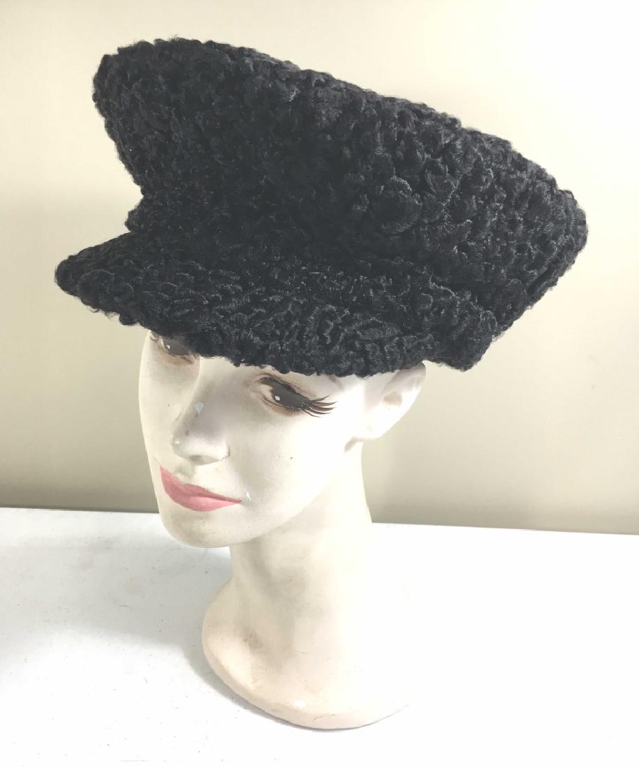 Russian Persian Lamb Officer's Cap: A Russian Black Persian lamb hat in the style of an officer's cap.