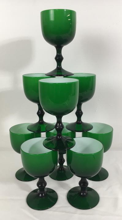 9 Carlo Moretti Mid Century Green Glass Goblets (1 of 3)