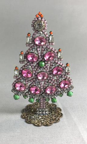 Vtg Czech Pink Rhinestone Standing Christmas Tree (1 of 2)