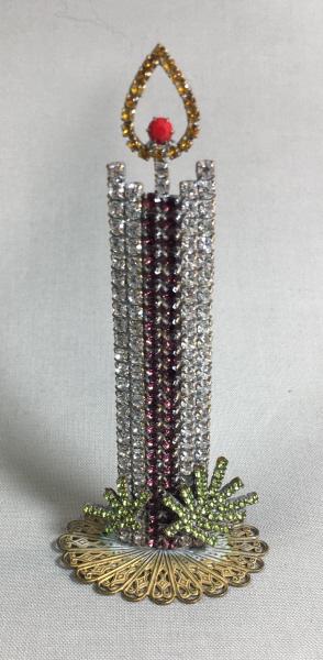 Vintage Czech Freestanding Candle Decoration: Prong set rhinestones make up this freestanding Czechoslovakian holiday decoration. These pieces were discovered in an eastern European warefouse after World War II. This example measures approximatel