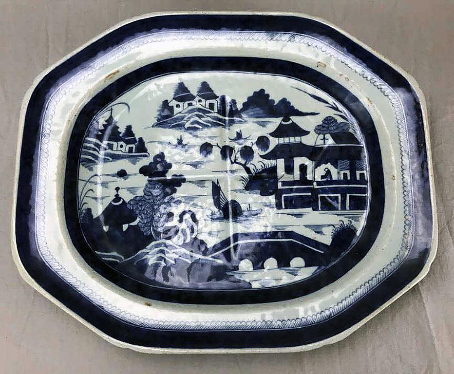 Chinese Export Canton Blue and White Meat Platter (1 of 2)