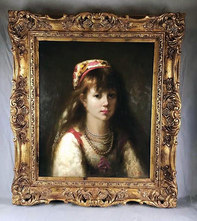 K. Smith Oil on Canvas Portrait of a Young Girl (1 of 4)