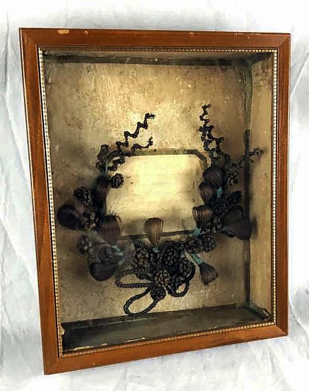 Victorian Mourning Hair Wreath, Shadow Box (1 of 3)