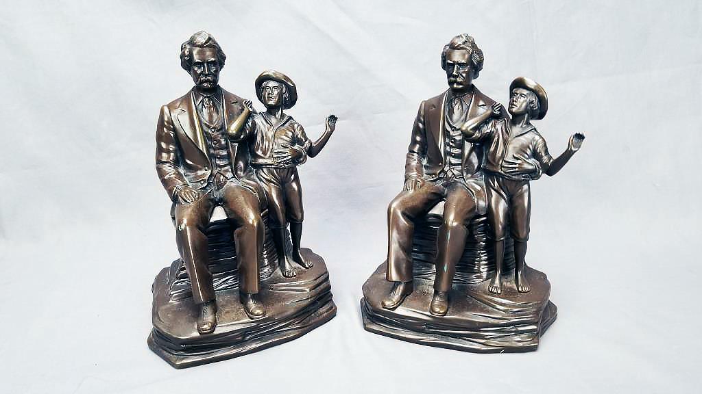 Mark Twain & Tom Sawyer Figural Bronze Bookends (1 of 8)