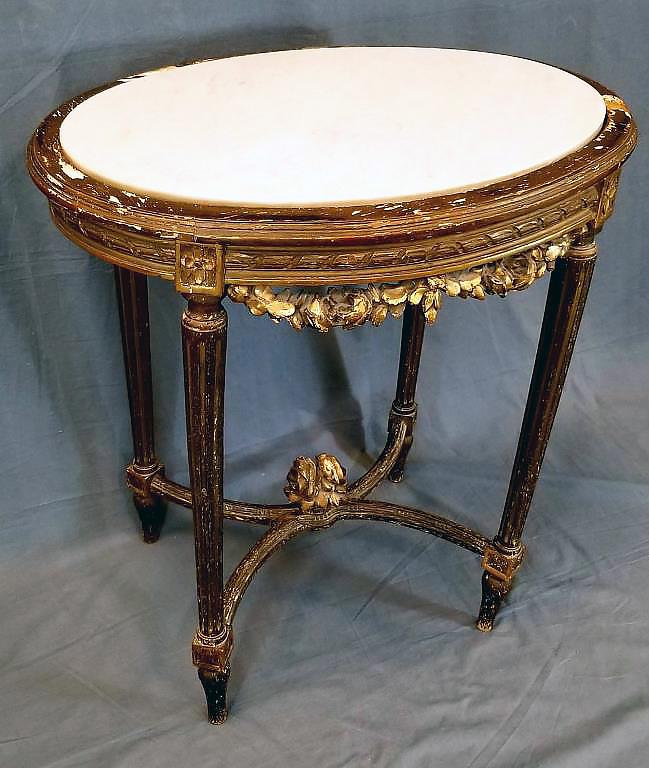 French Oval Marble Top Carved Gilt Wood Table (1 of 6)
