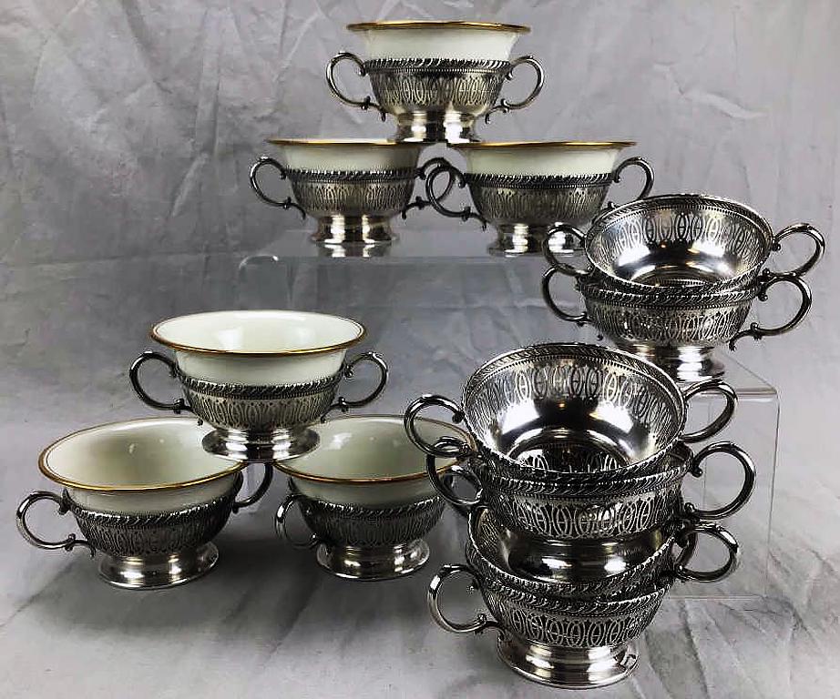 12 Pierced Sterling Bouillon Soup Bowl Holders (1 of 5)