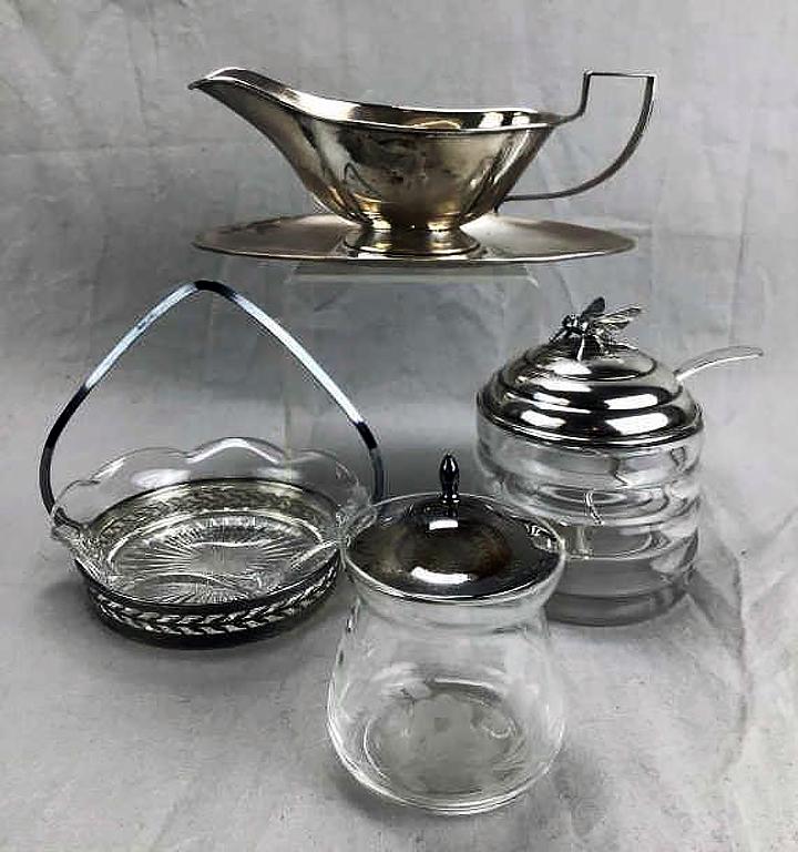 4 Antique Sterling Silver and Glass Serving Pieces (1 of 1)