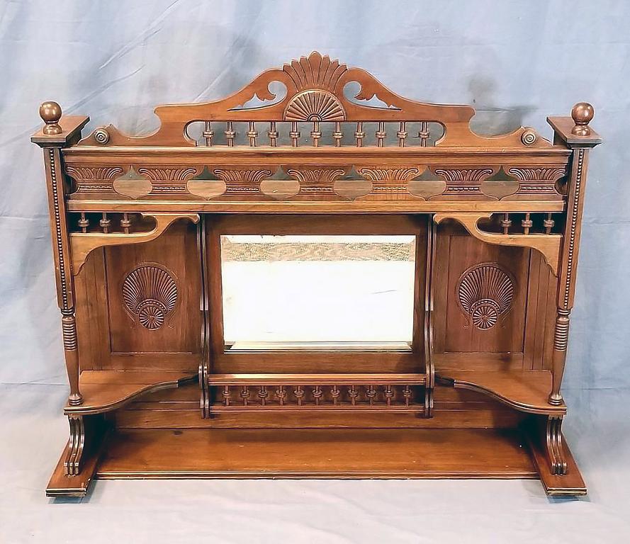 Ornate Victorian Mantle Top Curio Shelf Mirror (1 of 8)