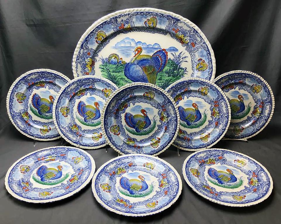 Staffordshire Transferware Turkey Platter, Plates (1 of 2)