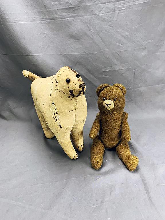 Antique Folk Art Stuffed Dog and Bear (1 of 6)