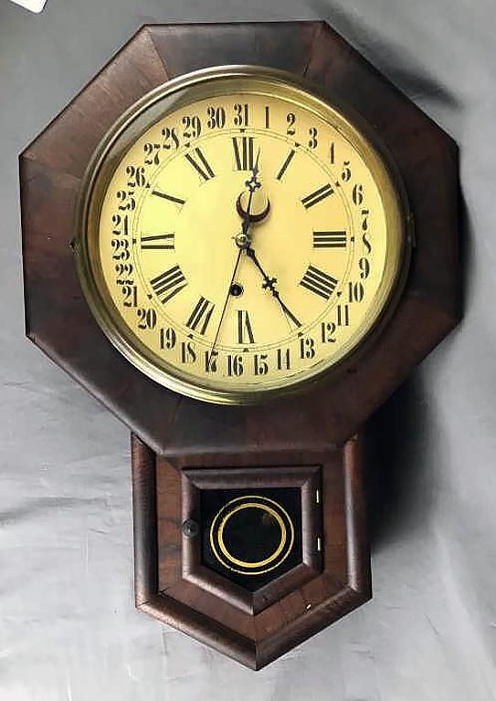 19th C. Waterbury Schoolhouse Calendar Clock (1 of 4)