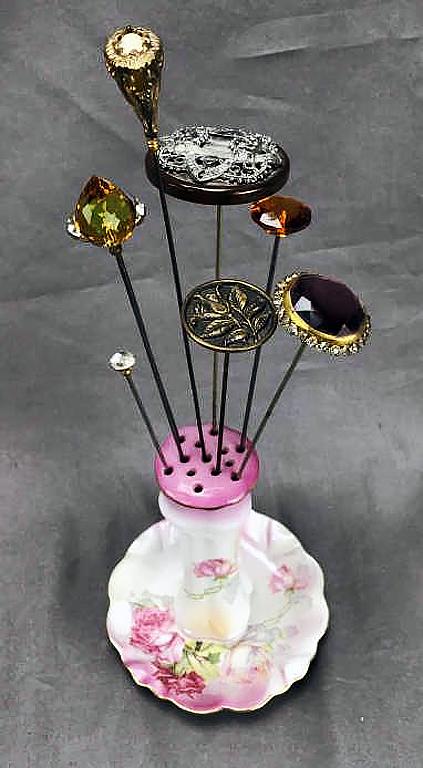 8 Antique Hatpins  and Nippon Porcelain Holder (1 of 3)