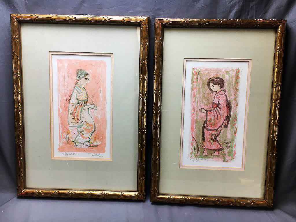 Pair Edna Hibel Framed Lithographs (1 of 4)
