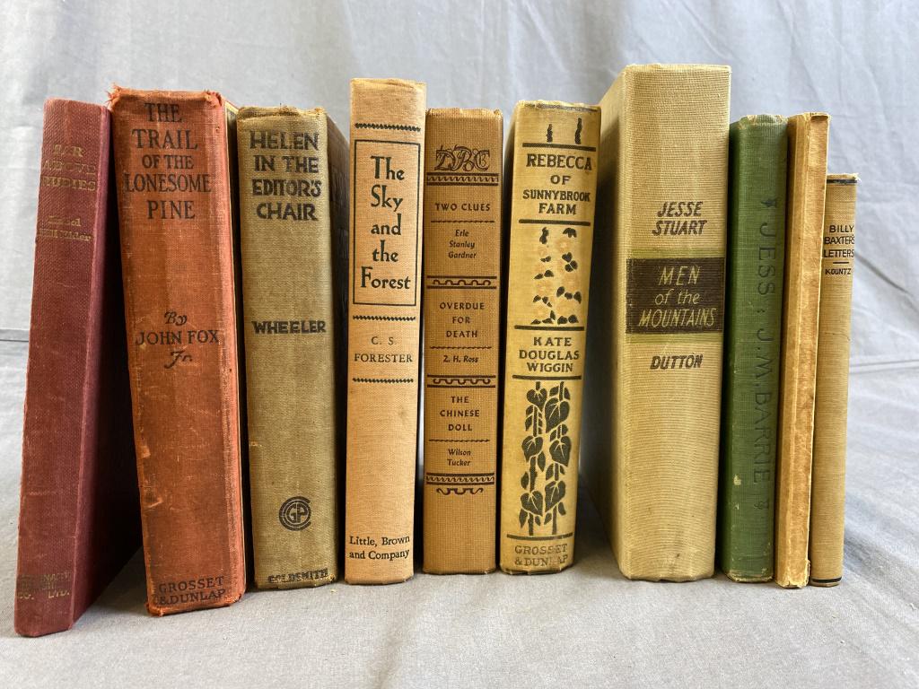 Collection of 10 Vintage Popular Novels: Includes "Far Above Rubies" by Isabel Hill Elder, "The Trail of the Lonesome Pine" by John Fox, "Helen in the Editor's Chair" by Ruthe Wheeler, "The Sky and the Forest" by C. S. Forester, an edition f