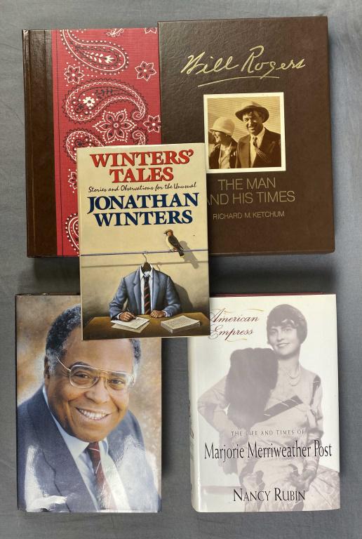 4 Signed Celebrity Biographies and Memoirs: Includes "Winters' Tales" by Jonathan Winters 1987 - signed 1st edition, "Voices and Silences" 1993 - signed, "American Empress, The Life and Times of Marjorie Merriweather Post" by Nancy Rubin 1995 -