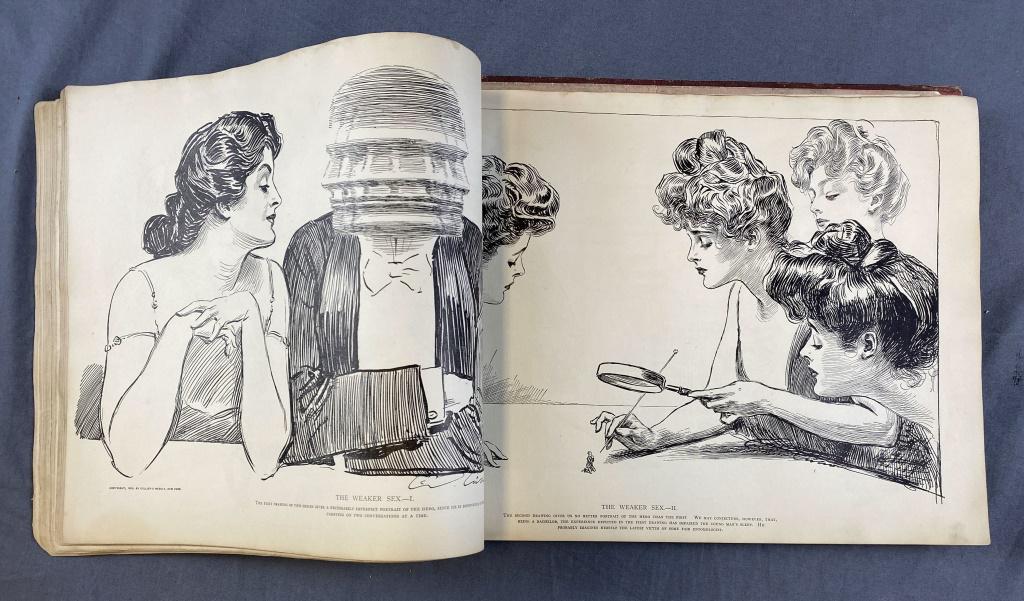 "The Gibson Book" Charles Gibson Prints: As found but with many wonderful prints intact. Circa 1904, it was originally a part of a 2 volume set as seen in lot number 25. Condition and details as seen in photos.
