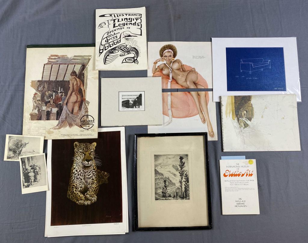 Lot of Art Themed Ephemera - Vargas, Wyeth...: Also includes a signed edition of "Illustrated Tlingit Legends" and more as shown.