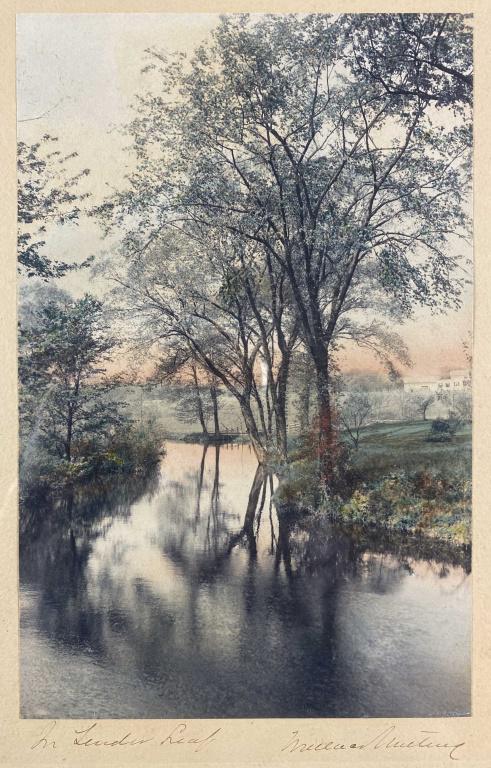 Wallace Nutting Print "The Linden Leaf" Signed: Hand colored and framed. There is some water damage on the edge of the mat board on which it is mounted. Condition and details as shown in photos.