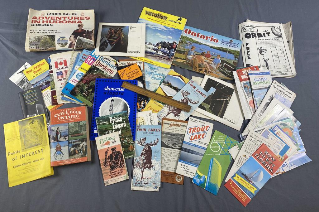 Vintage Travel Ephemera - Brochures, Guide Books: Much of it from Ontario and Florida and more as shown.