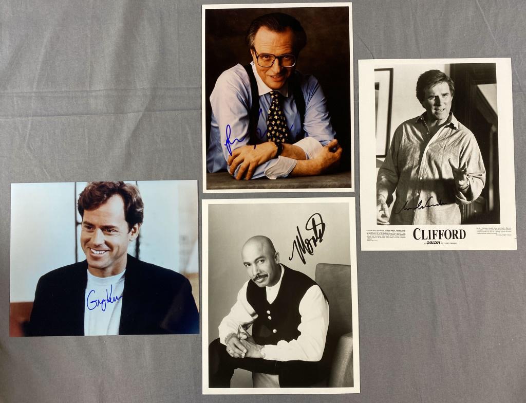 4 Autographed Celebrity Talk Show Host Photos: Includes 8"x10" autographed publicity photos of Larry King, Montel Williams, Greg Kinear and Charles Grodin. This group of autographs comes from a reputable collector though we have not had them authe