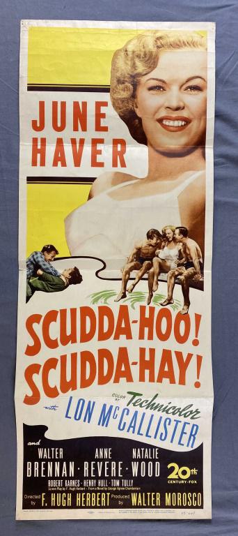 Original Movie Poster "Scudda-Hoo! Scudda-Hay!: Measures approximately 35 3/4" x 14". Creased from being folded, pin holes at corners as shown.