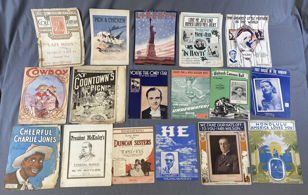 29 Pieces of Interesting Vintage Sheet Music: As shown in photos, condition varies, offered as found.