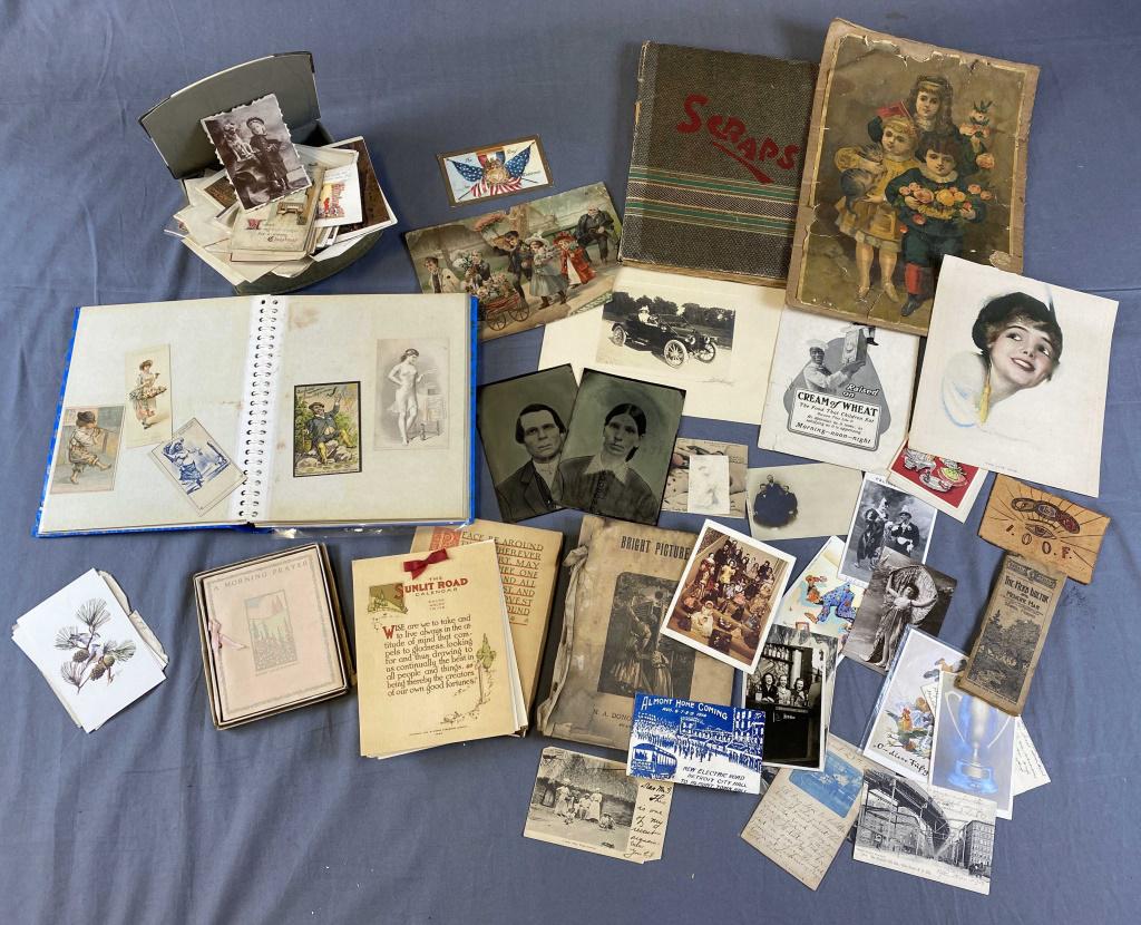 One Collector's Box of Assorted Ephemera: Paper items of interest as shown in photos.