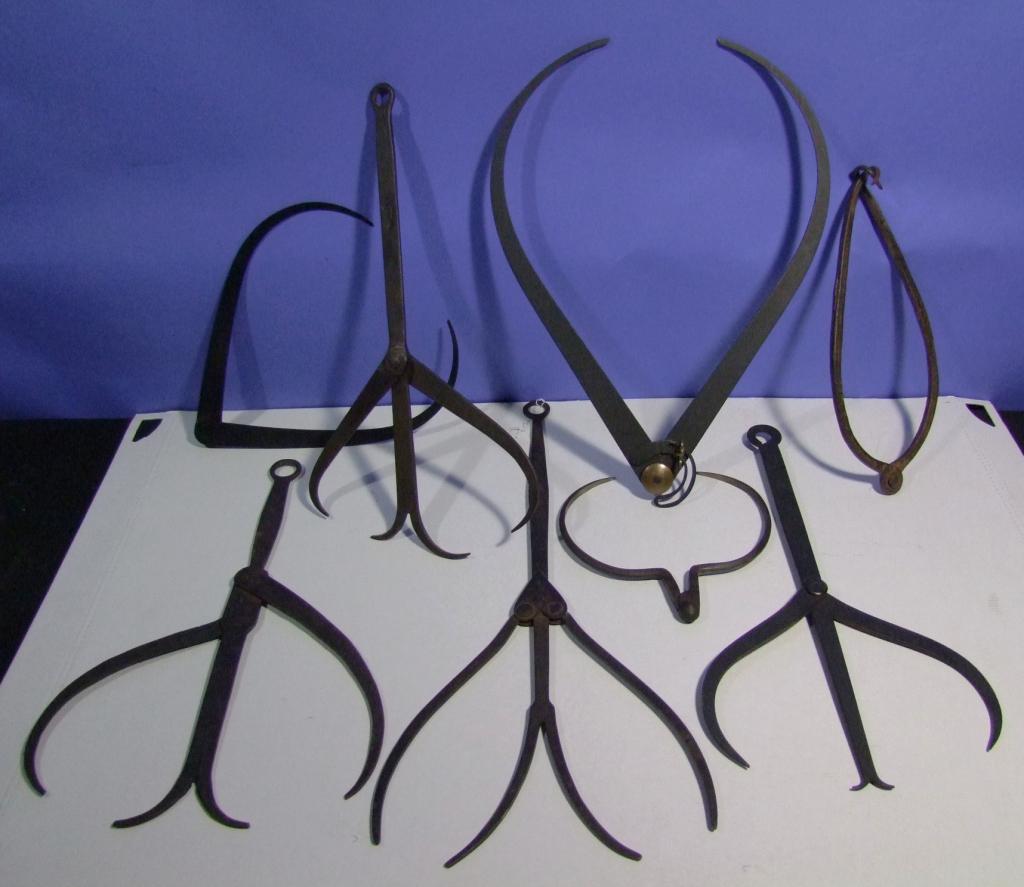 19th C. Wrought Iron Caliper Group: 19th C. Wrought Iron Caliper Group, Includes 8 Mostly Early 19th C., Various Sizes And Types. One Signed “Rr Miller”, And One Signed “I.A. Keene”. SHIPPING: Shipping Handled In