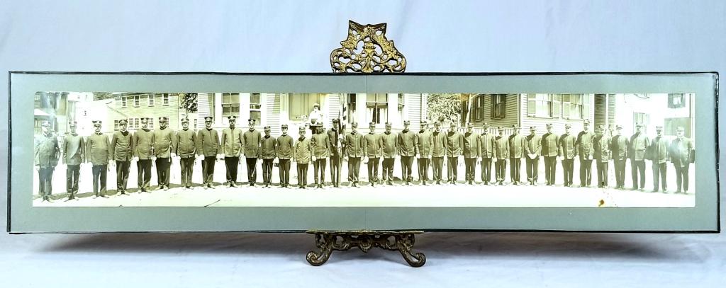 C/1900-Yard-Long Photo Michigan Military Members: C/1900-Yard-Long Photo Of Unknown Michigan Military Members In Dress Uniforms With Swords, 9”H.X40” Under Glass, No Frame, Taped Edges. SHIPPING: Shipping Handled In-House by Epic