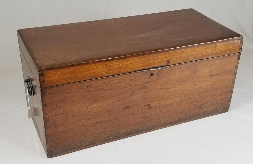 Late 19th C. Walnut Dovetailed Blanket Chest: Late 19th C. Walnut Dovetailed Blanket Chest, Wrought Iron Heart Shaped Handles, 31” L. X 14 ½” W. X 13 ¾” Tall. SHIPPING: Shipping Offered Through the Battle Creek Pak Mai