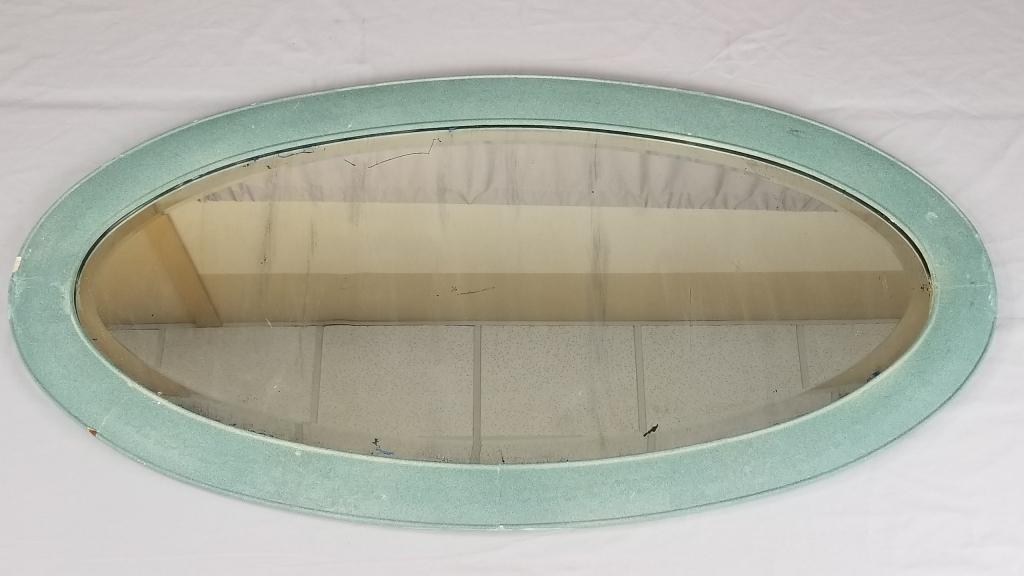 C/1900 Oval Beveled Mirror: C/1900 Oval Beveled Mirror, Pebbled Painted Light Green Finish, 24” X 46” H. SHIPPING: Shipping Offered Through the Battle Creek Pak Mail Store: https://www.pakmail.com/stores/pak-mail-bat