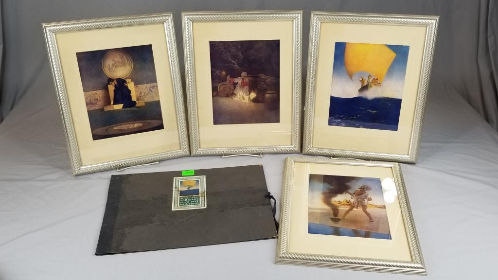 4-C/1910 Framed Maxfield Parrish Lithographs: 4-C/1910 Framed Maxfield Parrish (1870-1966) Lithographs Of His Best Paintings (At That Time), Includes Original Portfolio Sleeve And Title Sheets On Back Of All Frames. All Are From The “Arabia