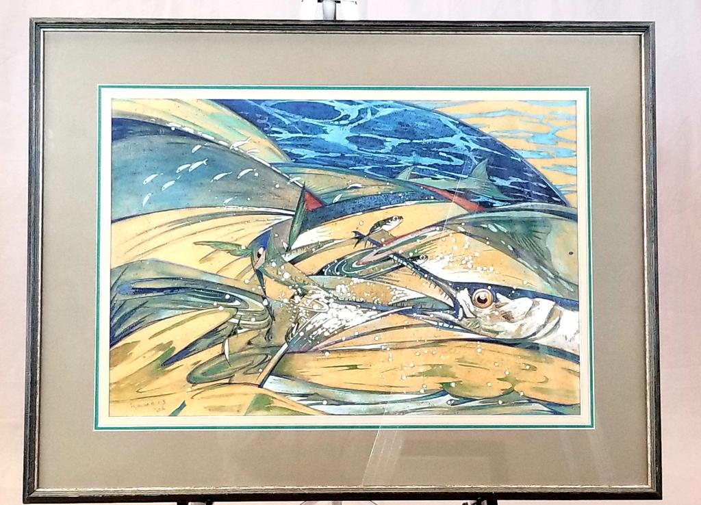 Stephen Haweis (British, 1878-1969) Mixed Media: Stephen Haweis (British, 1878-1969) Mixed Media On Heavy Paper Includes, Pencil, Watercolor, And Gouache Depicting Fish Feeding. Signed And Dated "'06" At The Lower Left. Image Is 25 1/4 X 17" H, In A