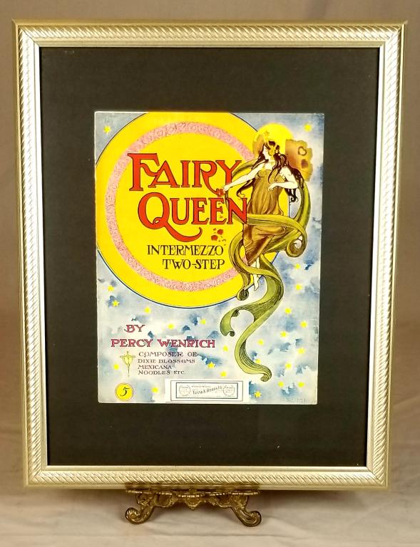C/1900 “Fairy Queen” Framed Sheet Music: C/1900 “Fairy Queen” Framed Sheet Music, 10 ½” X 13 ¾”H. In A Silver Gilt Frame, 18 ¼” X 22” H. SHIPPING: Shipping Handled In-House by Epic